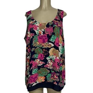 Dalia Collection Sleeveless Blouse 1X Multicolor Floral Layered Scoop Neck